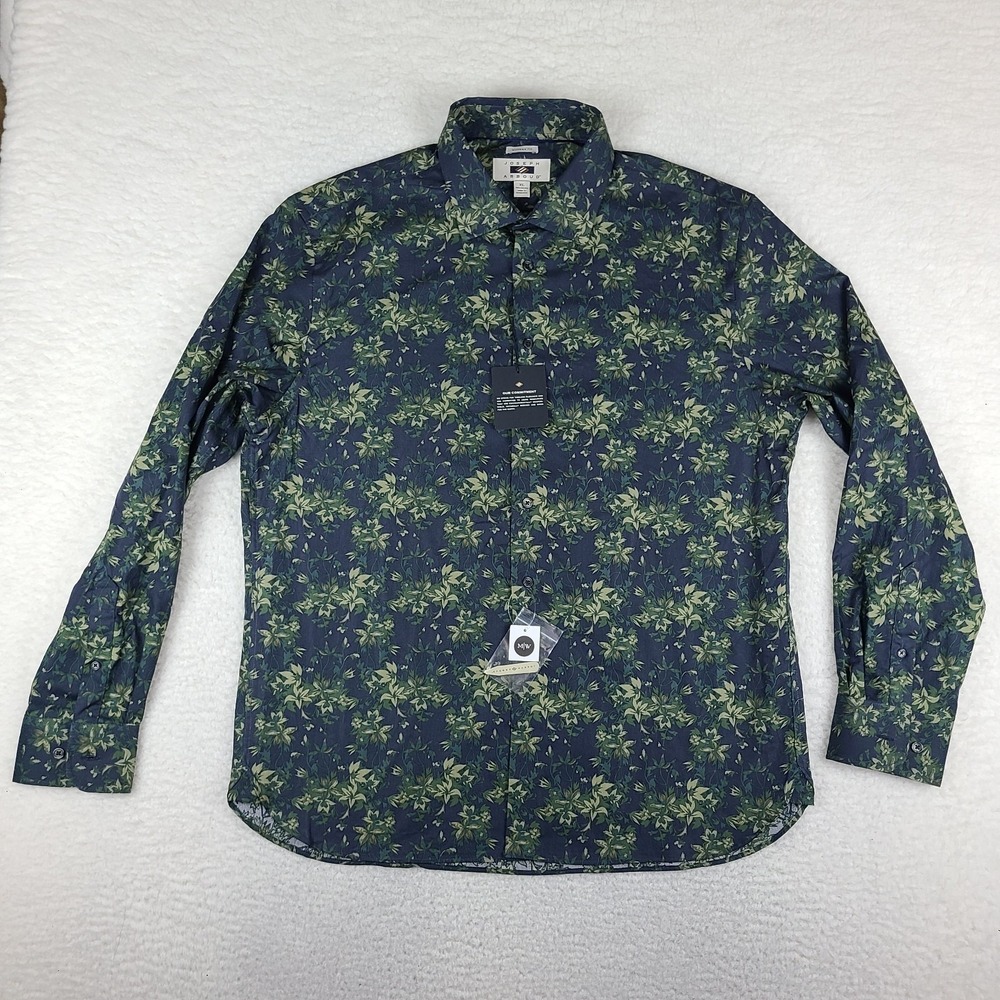 Joseph Abboud Dress Shirt Mens XL Blue Green Floral Modern Fit Cotton Button Up